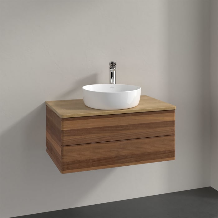 Villeroy & Boch Antao Waschbeckenunterschrank, 80 x 19 cm, 2 Auszüge, Fronten ohne Struktur, mit Hahnloch