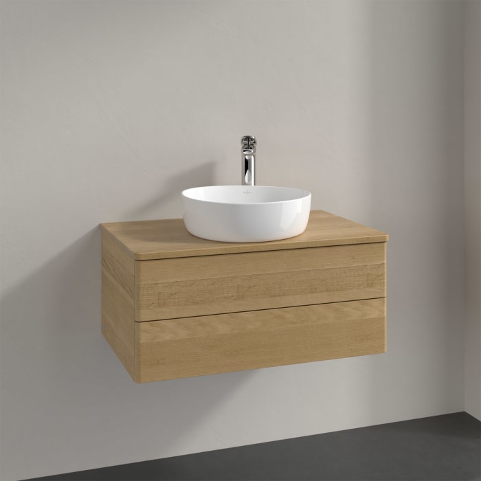 Villeroy & Boch Antao Waschbeckenunterschrank, 80 x 19 cm, 2 Auszüge, Fronten ohne Struktur, mit Hahnloch