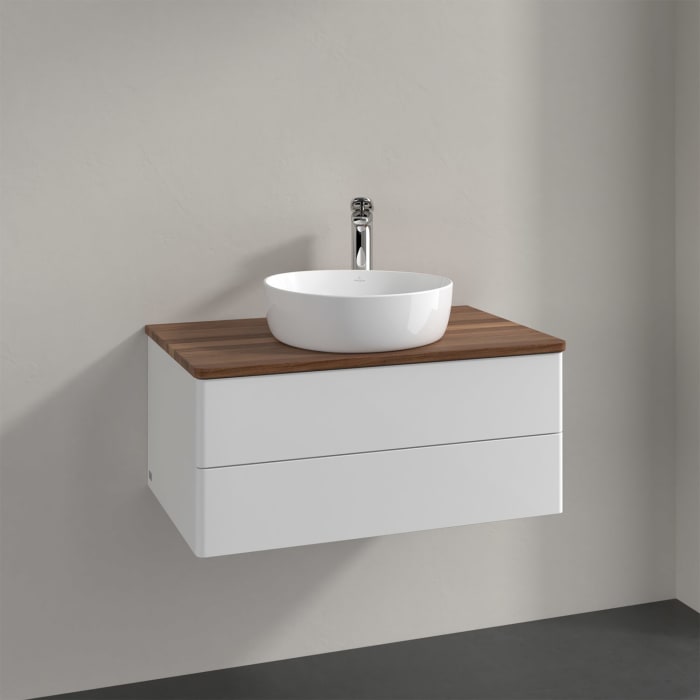 Villeroy & Boch Antao Waschbeckenunterschrank, 80 x 19 cm, 2 Auszüge, Fronten ohne Struktur, mit Hahnloch