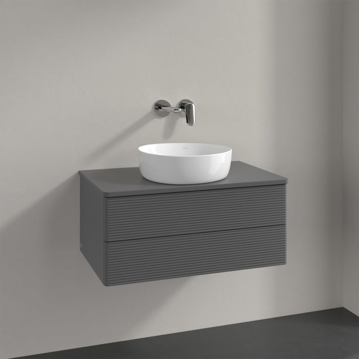 Villeroy & Boch Antao Waschbeckenunterschrank, 80 x 19 cm, 2 Auszüge, Fronten mit Struktur, ohne Hahnloch