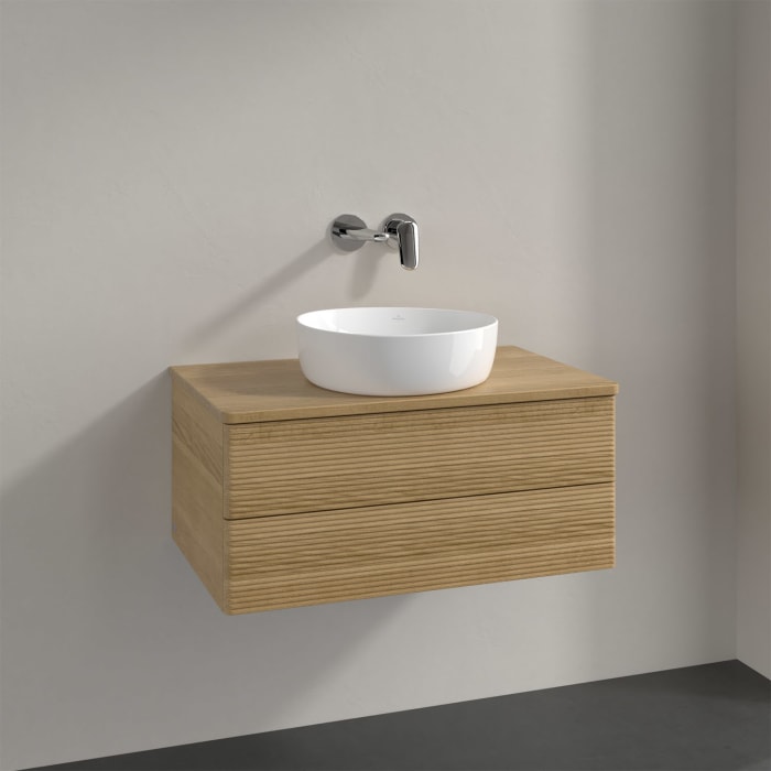 Villeroy & Boch Antao Waschbeckenunterschrank, 80 x 19 cm, 2 Auszüge, Fronten mit Struktur, ohne Hahnloch