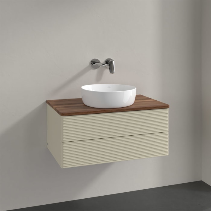 Villeroy & Boch Antao Waschbeckenunterschrank, 80 x 19 cm, 2 Auszüge, Fronten mit Struktur, ohne Hahnloch
