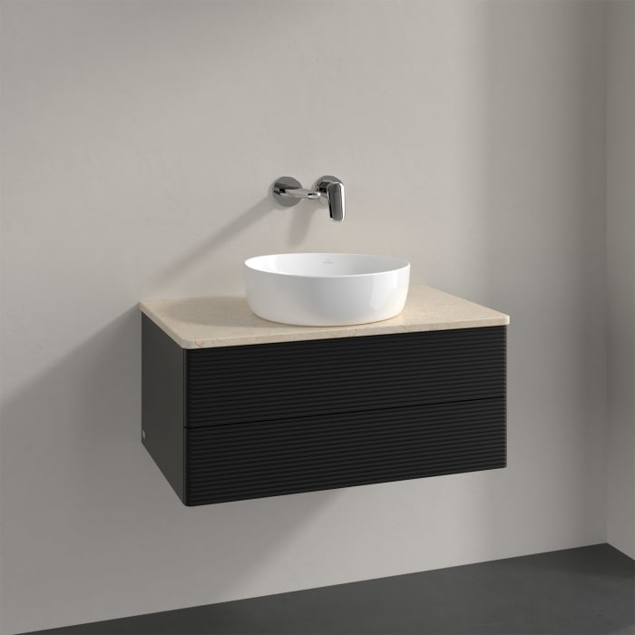 Villeroy & Boch Antao Waschbeckenunterschrank, 80 x 19 cm, 2 Auszüge, Fronten mit Struktur, ohne Hahnloch