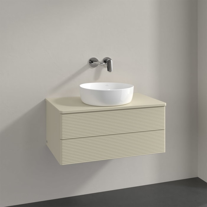 Villeroy & Boch Antao Waschbeckenunterschrank, 80 x 19 cm, 2 Auszüge, Fronten mit Struktur, mit Hahnloch