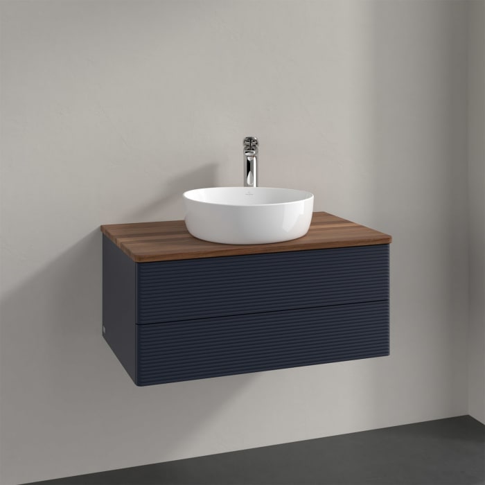 Villeroy & Boch Antao Waschbeckenunterschrank, 80 x 19 cm, 2 Auszüge, Fronten mit Struktur, mit Hahnloch