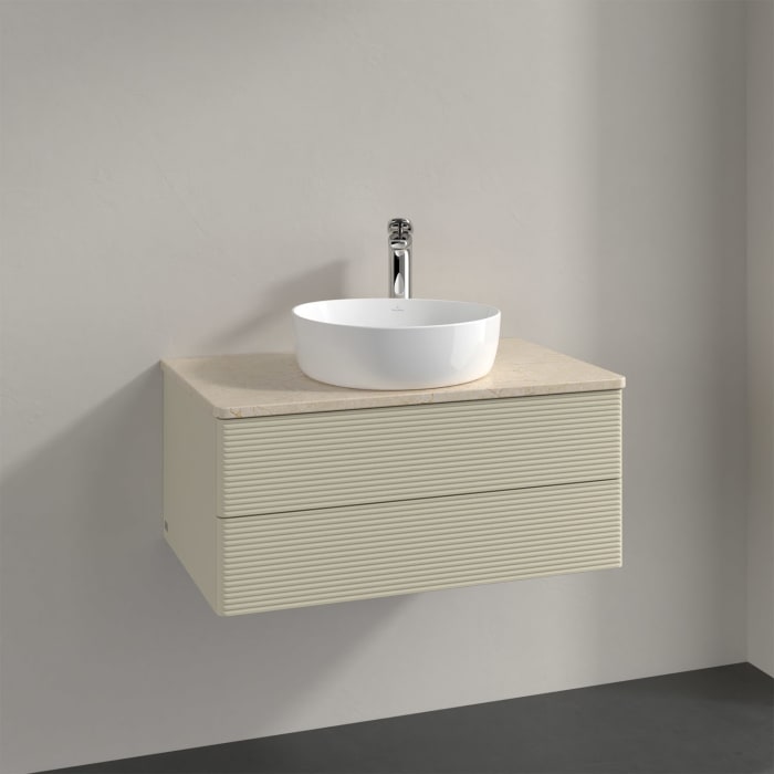 Villeroy & Boch Antao Waschbeckenunterschrank, 80 x 19 cm, 2 Auszüge, Fronten mit Struktur, mit Hahnloch