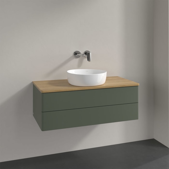 Villeroy & Boch Antao Waschbeckenunterschrank, 100 x 19 cm, 2 Auszüge, Fronten ohne Struktur, ohne Hahnloch