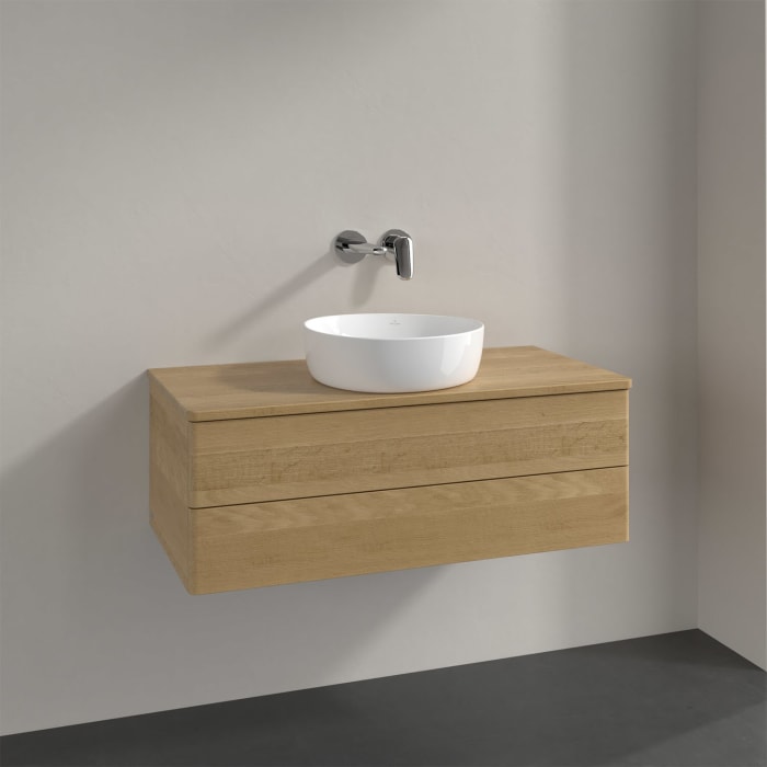 Villeroy & Boch Antao Waschbeckenunterschrank, 100 x 19 cm, 2 Auszüge, Fronten ohne Struktur, ohne Hahnloch