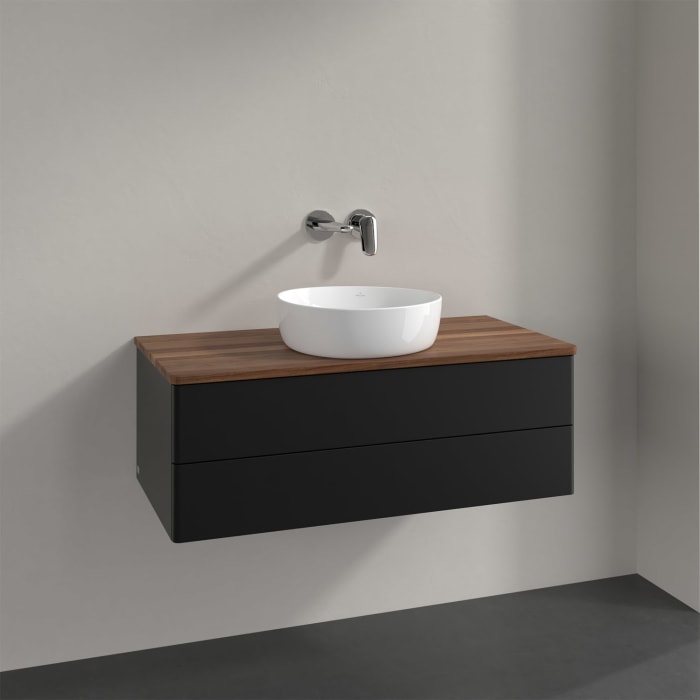 Villeroy & Boch Antao Waschbeckenunterschrank, 100 x 19 cm, 2 Auszüge, Fronten ohne Struktur, ohne Hahnloch