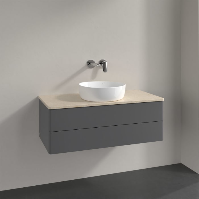 Villeroy & Boch Antao Waschbeckenunterschrank, 100 x 19 cm, 2 Auszüge, Fronten ohne Struktur, ohne Hahnloch