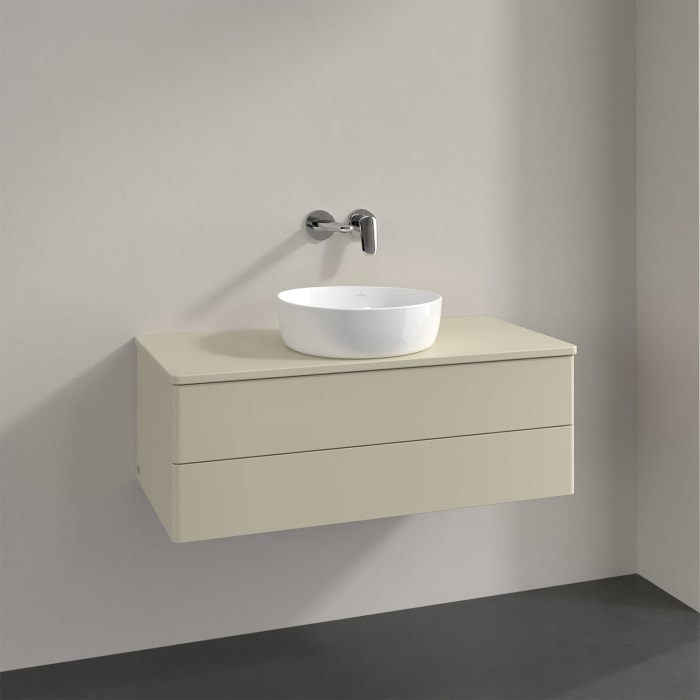 Villeroy & Boch Antao Waschbeckenunterschrank, 100 x 19 cm, 2 Auszüge, Fronten ohne Struktur, mit Hahnloch