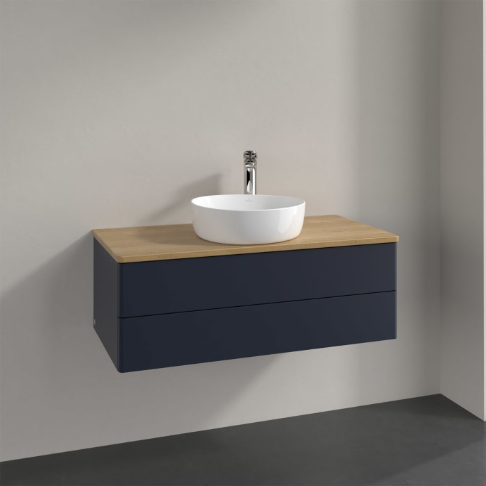 Villeroy & Boch Antao Waschbeckenunterschrank, 100 x 19 cm, 2 Auszüge, Fronten ohne Struktur, mit Hahnloch