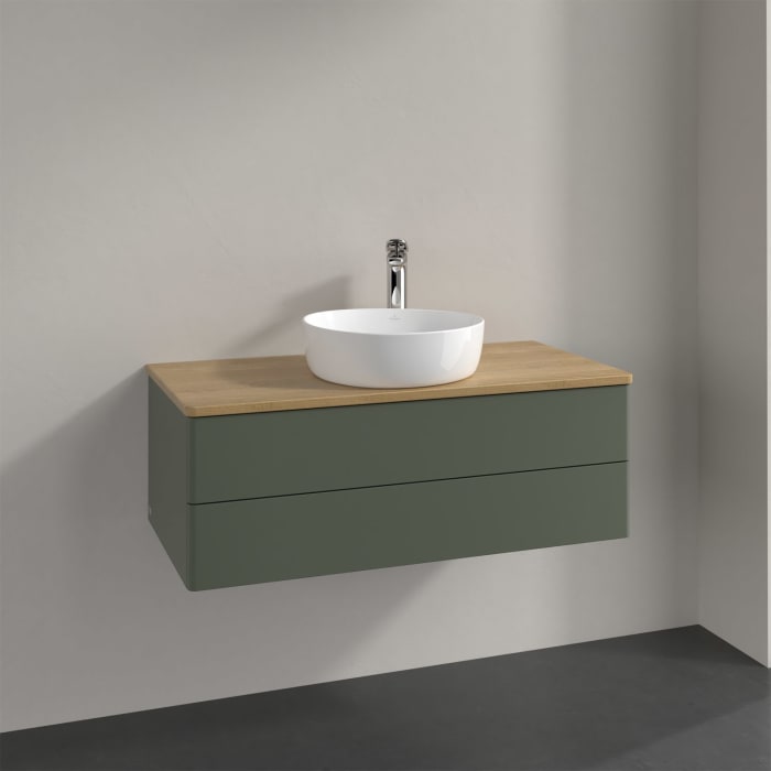 Villeroy & Boch Antao Waschbeckenunterschrank, 100 x 19 cm, 2 Auszüge, Fronten ohne Struktur, mit Hahnloch