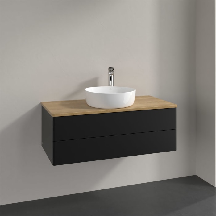 Villeroy & Boch Antao Waschbeckenunterschrank, 100 x 19 cm, 2 Auszüge, Fronten ohne Struktur, mit Hahnloch