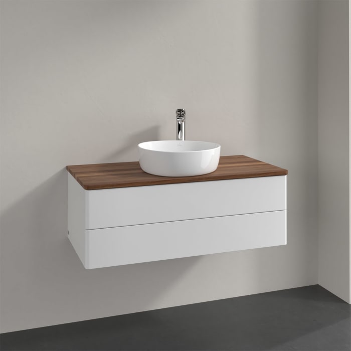 Villeroy & Boch Antao Waschbeckenunterschrank, 100 x 19 cm, 2 Auszüge, Fronten ohne Struktur, mit Hahnloch