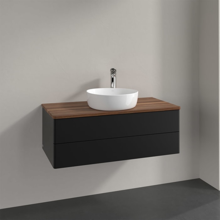 Villeroy & Boch Antao Waschbeckenunterschrank, 100 x 19 cm, 2 Auszüge, Fronten ohne Struktur, mit Hahnloch