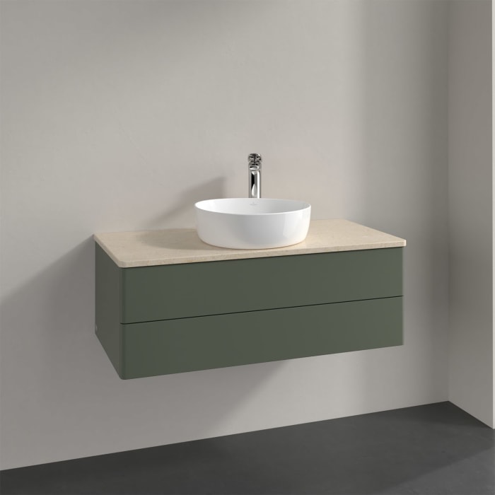 Villeroy & Boch Antao Waschbeckenunterschrank, 100 x 19 cm, 2 Auszüge, Fronten ohne Struktur, mit Hahnloch
