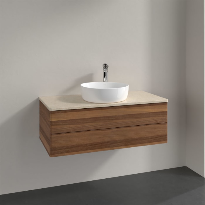 Villeroy & Boch Antao Waschbeckenunterschrank, 100 x 19 cm, 2 Auszüge, Fronten ohne Struktur, mit Hahnloch