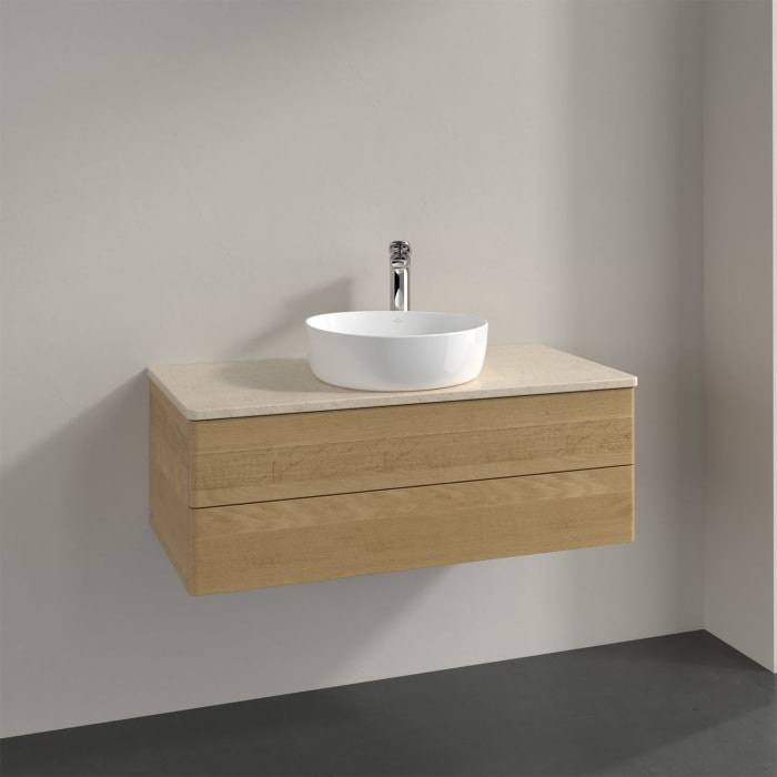 Villeroy & Boch Antao Waschbeckenunterschrank, 100 x 19 cm, 2 Auszüge, Fronten ohne Struktur, mit Hahnloch
