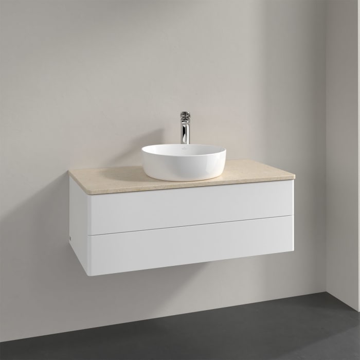 Villeroy & Boch Antao Waschbeckenunterschrank, 100 x 19 cm, 2 Auszüge, Fronten ohne Struktur, mit Hahnloch