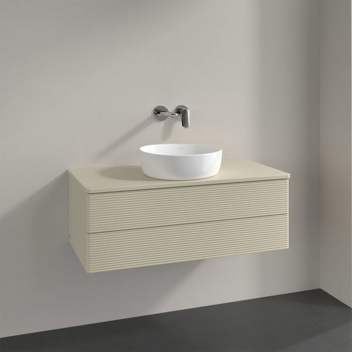 Villeroy & Boch Antao Waschbeckenunterschrank, 100 x 19 cm, 2 Auszüge, Fronten mit Struktur, ohne Hahnloch