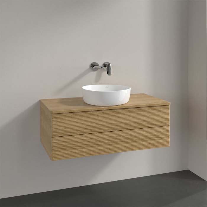 Villeroy & Boch Antao Waschbeckenunterschrank, 100 x 19 cm, 2 Auszüge, Fronten mit Struktur, ohne Hahnloch