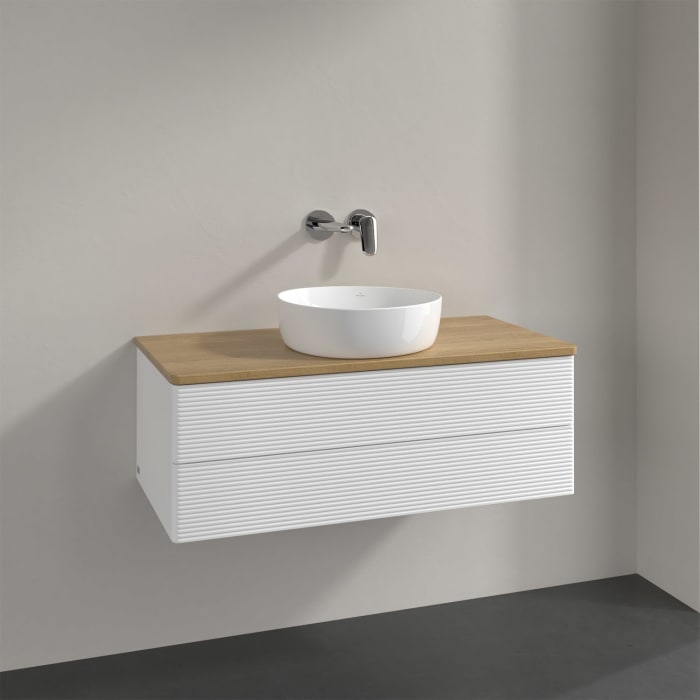 Villeroy & Boch Antao Waschbeckenunterschrank, 100 x 19 cm, 2 Auszüge, Fronten mit Struktur, ohne Hahnloch