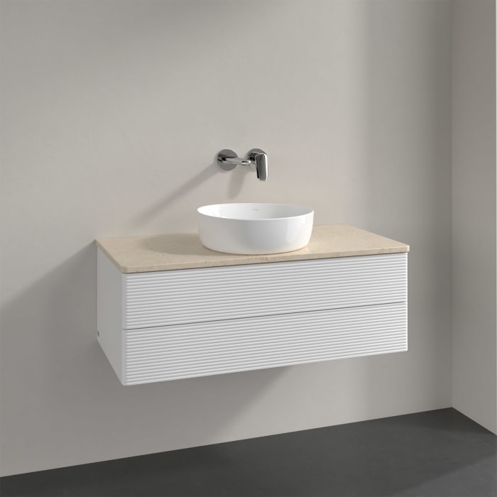 Villeroy & Boch Antao Waschbeckenunterschrank, 100 x 19 cm, 2 Auszüge, Fronten mit Struktur, ohne Hahnloch