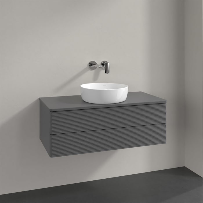 Villeroy & Boch Antao Waschbeckenunterschrank, 100 x 19 cm, 2 Auszüge, Fronten mit Struktur, mit Hahnloch