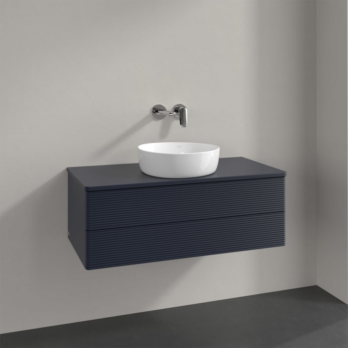 Villeroy & Boch Antao Waschbeckenunterschrank, 100 x 19 cm, 2 Auszüge, Fronten mit Struktur, mit Hahnloch