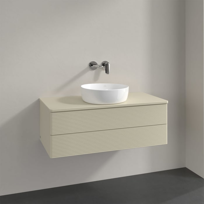 Villeroy & Boch Antao Waschbeckenunterschrank, 100 x 19 cm, 2 Auszüge, Fronten mit Struktur, mit Hahnloch