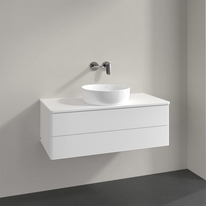 Villeroy & Boch Antao Waschbeckenunterschrank, 100 x 19 cm, 2 Auszüge, Fronten mit Struktur, mit Hahnloch
