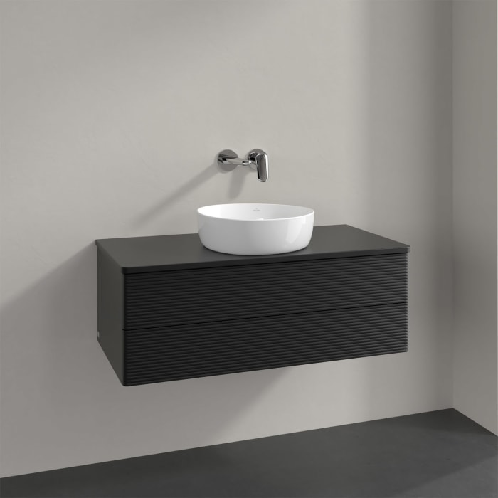 Villeroy & Boch Antao Waschbeckenunterschrank, 100 x 19 cm, 2 Auszüge, Fronten mit Struktur, mit Hahnloch