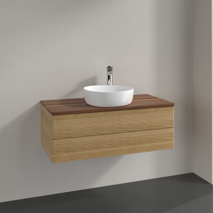 Villeroy & Boch Antao Waschbeckenunterschrank, 100 x 19 cm, 2 Auszüge, Fronten mit Struktur, mit Hahnloch