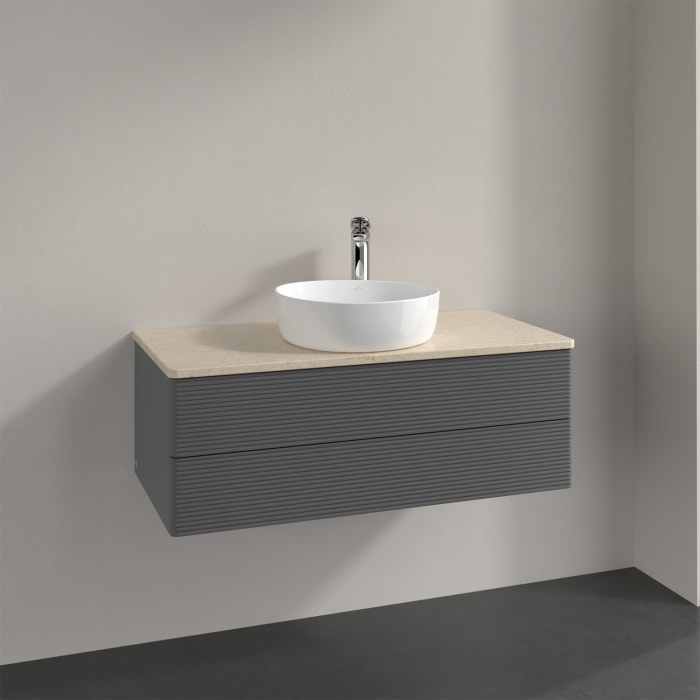 Villeroy & Boch Antao Waschbeckenunterschrank, 100 x 19 cm, 2 Auszüge, Fronten mit Struktur, mit Hahnloch