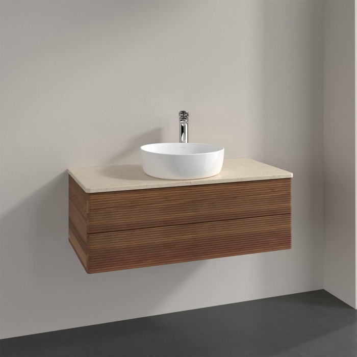 Villeroy & Boch Antao Waschbeckenunterschrank, 100 x 19 cm, 2 Auszüge, Fronten mit Struktur, mit Hahnloch