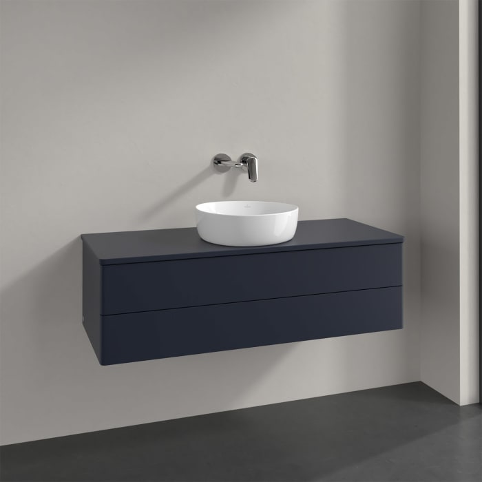 Villeroy & Boch Antao Waschbeckenunterschrank, 120 x 19 cm, 2 Auszüge, Fronten ohne Struktur, ohne Hahnloch, für Waschtisch mittig