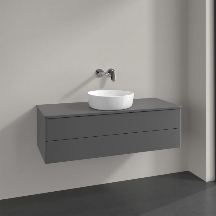 Villeroy & Boch Antao Waschbeckenunterschrank, 120 x 19 cm, 2 Auszüge, Fronten ohne Struktur, mit Hahnloch, für Waschtisch mittig