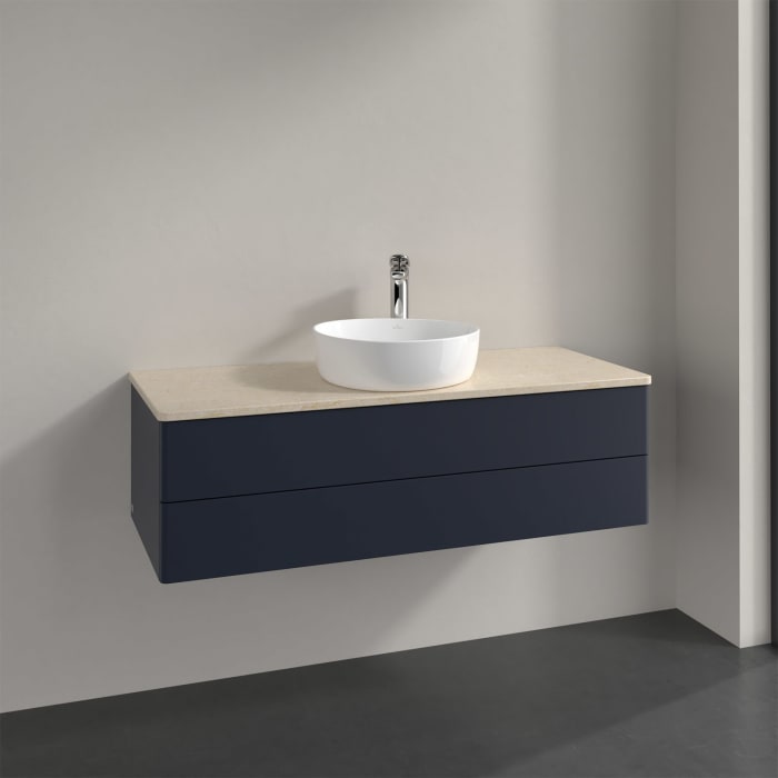 Villeroy & Boch Antao Waschbeckenunterschrank, 120 x 19 cm, 2 Auszüge, Fronten ohne Struktur, mit Hahnloch, für Waschtisch mittig