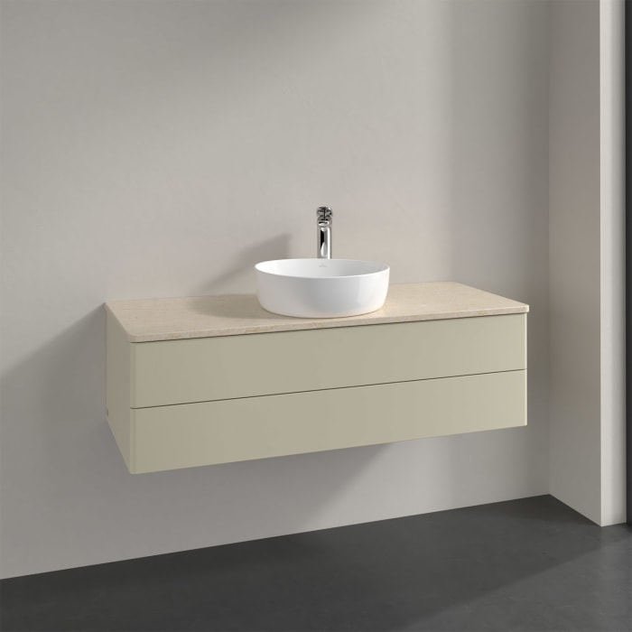 Villeroy & Boch Antao Waschbeckenunterschrank, 120 x 19 cm, 2 Auszüge, Fronten ohne Struktur, mit Hahnloch, für Waschtisch mittig