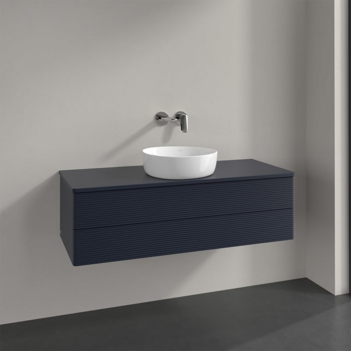 Villeroy & Boch Antao Waschbeckenunterschrank, 120 x 19 cm, 2 Auszüge, Fronten mit Struktur, ohne Hahnloch, für Waschtisch mittig
