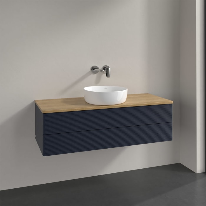 Villeroy & Boch Antao Waschbeckenunterschrank, 120 x 19 cm, 2 Auszüge, Fronten mit Struktur, ohne Hahnloch, für Waschtisch mittig