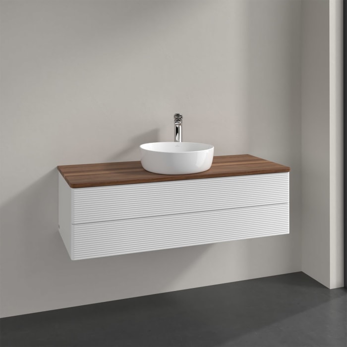 Villeroy & Boch Antao Waschbeckenunterschrank, 120 x 19 cm, 2 Auszüge, Fronten mit Struktur, mit Hahnloch, für Waschtisch mittig