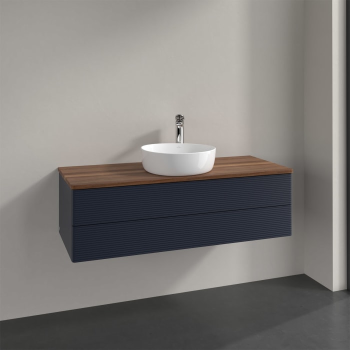Villeroy & Boch Antao Waschbeckenunterschrank, 120 x 19 cm, 2 Auszüge, Fronten mit Struktur, mit Hahnloch, für Waschtisch mittig