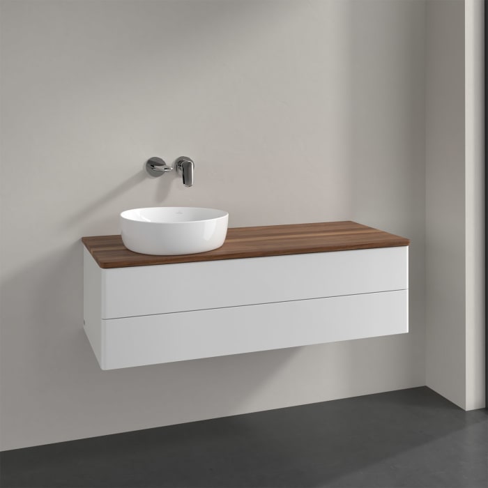 Villeroy & Boch Antao Waschbeckenunterschrank, 120 x 19 cm, 2 Auszüge, Fronten ohne Struktur, ohne Hahnloch, für Waschtisch links