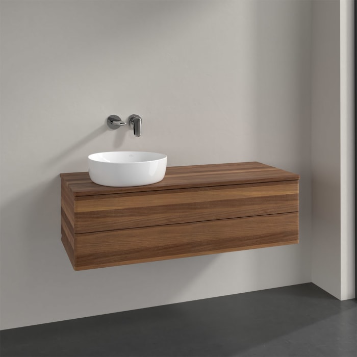 Villeroy & Boch Antao Waschbeckenunterschrank, 120 x 19 cm, 2 Auszüge, Fronten ohne Struktur, ohne Hahnloch, für Waschtisch links