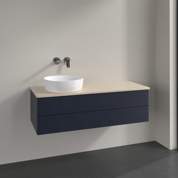Villeroy & Boch Antao Waschbeckenunterschrank, 120 x 19 cm, 2 Auszüge, Fronten ohne Struktur, ohne Hahnloch, für Waschtisch links
