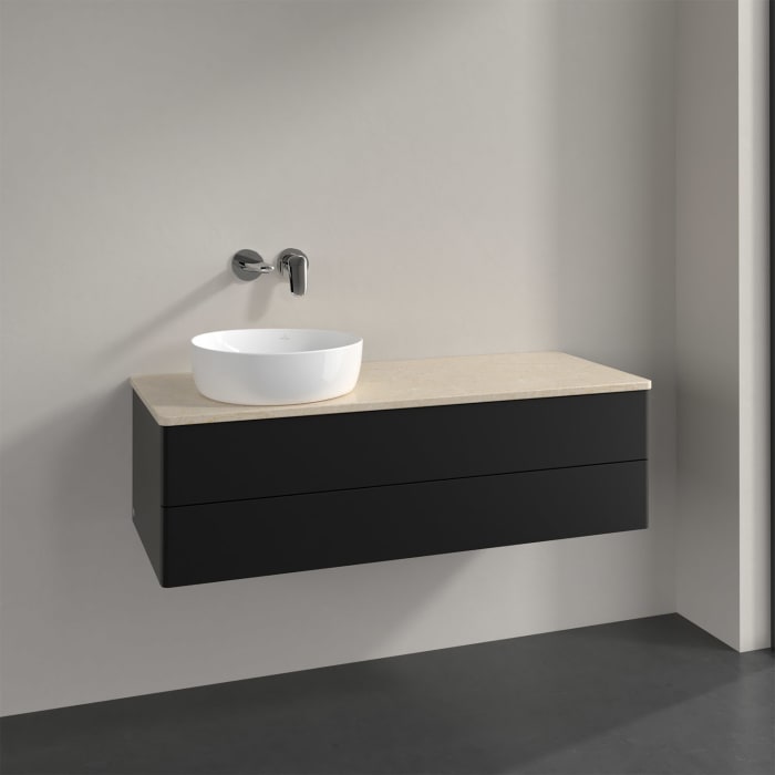 Villeroy & Boch Antao Waschbeckenunterschrank, 120 x 19 cm, 2 Auszüge, Fronten ohne Struktur, ohne Hahnloch, für Waschtisch links