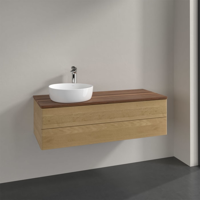 Villeroy & Boch Antao Waschbeckenunterschrank, 120 x 19 cm, 2 Auszüge, Fronten ohne Struktur, mit Hahnloch, für Waschtisch links