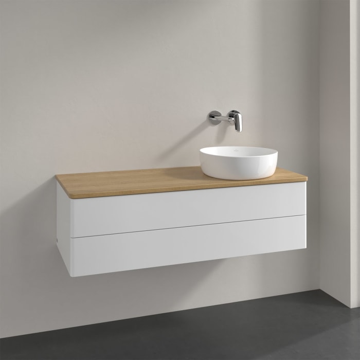 Villeroy & Boch Antao Waschbeckenunterschrank, 120 x 19 cm, 2 Auszüge, Fronten ohne Struktur, ohne Hahnloch, für Waschtisch rechts